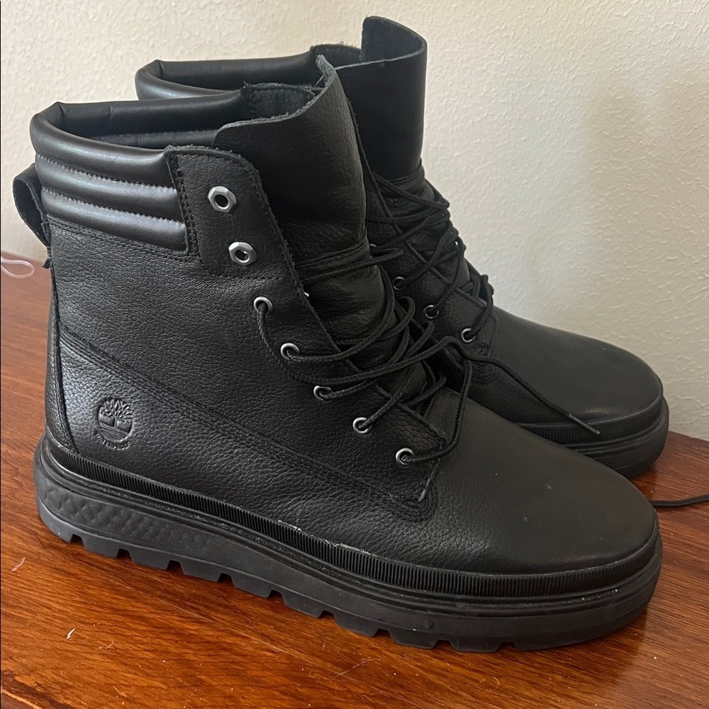 Timberland Ray City Black Combat Boots Lug Sole Leather Women’s 9.5 A2JNY - Picture 5 of 14